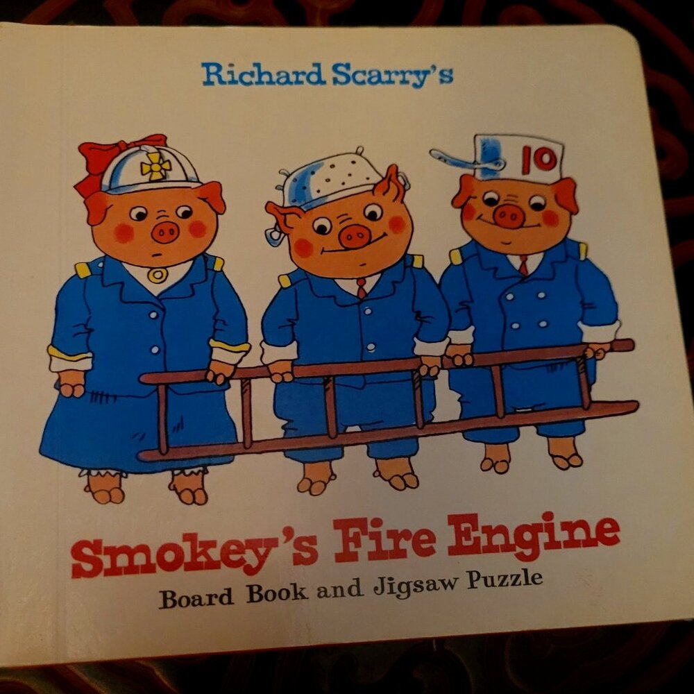 Board Book & Jigsaw Puzzle & Hidden Drawer SMOKEY'S FIRE ENGINE Richard Scarry